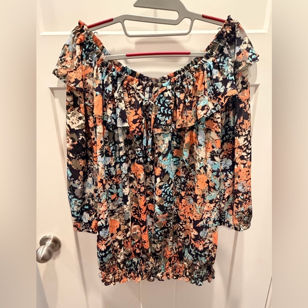 Lane Bryant 18/20 Floral Off Shoulder Peasant Top Smocked Hem Boho